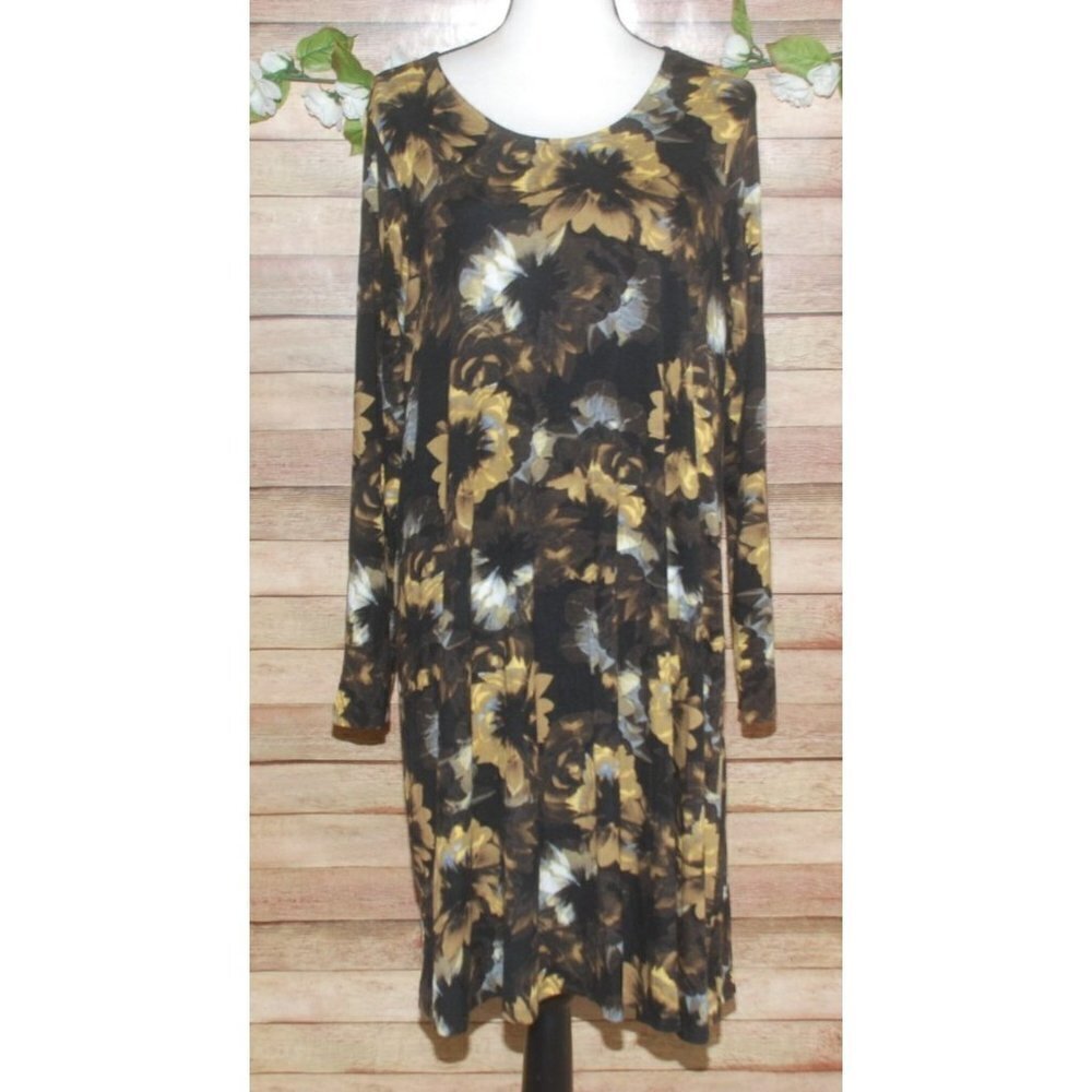 Grace the Perfect Fit Black Floral Long Sleeve Casual Swing Dress Size 0X
